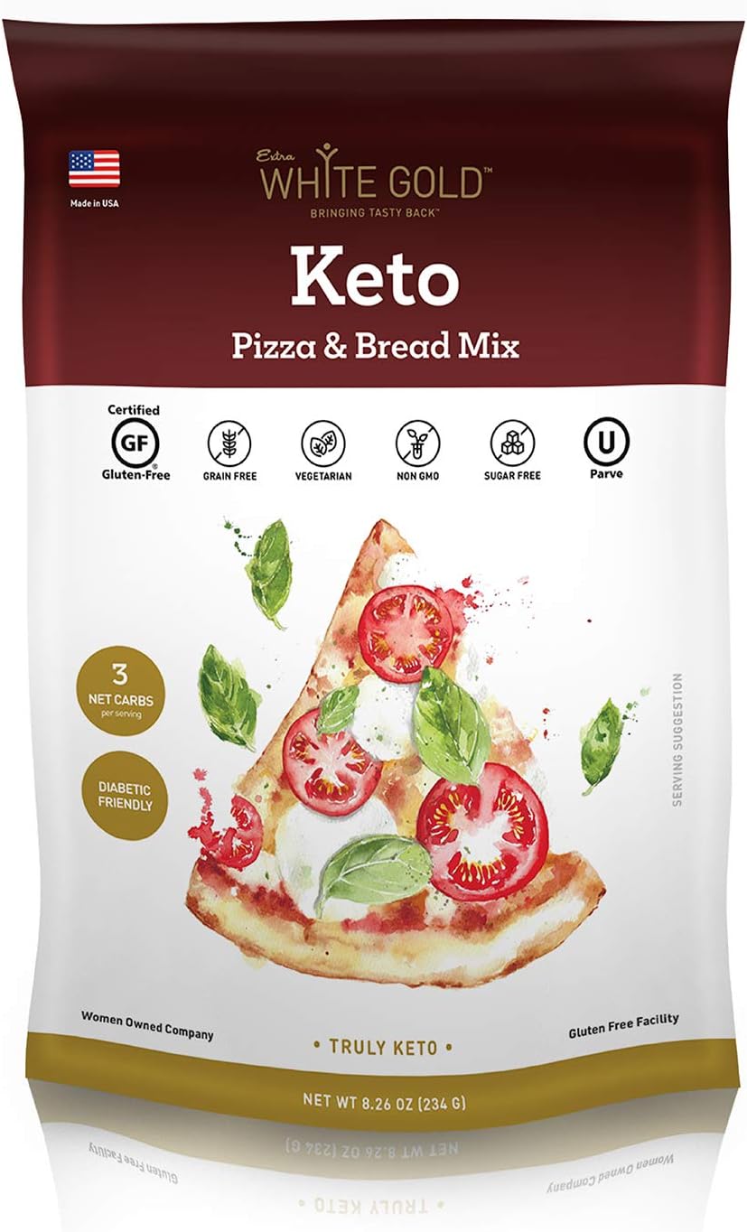 Extra White Gold Pizza, Bread & Biscuit Mix, Keto Baking Mix, Low carb Pizza mix, No sugar added, Gluten Free, Grain Free, Wheat Free, Diabetic, Atkins & WW Friendly (3g net carbs, 12 Servings)