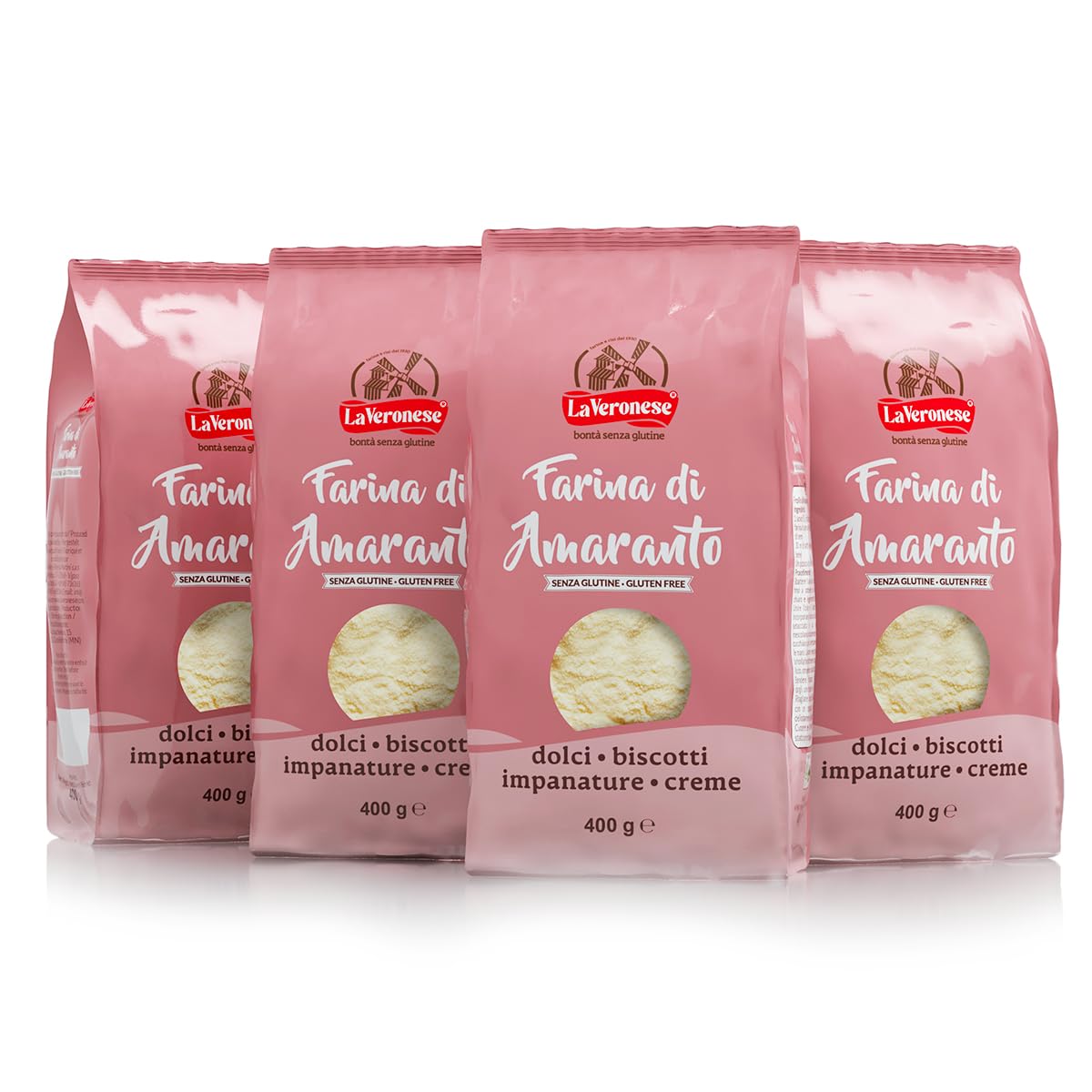 La Veronese | Farina di Amaranto, per Biscotti, Pane e Focacce, Senza Glutine, Ricca di Fibre e Proteine, Alimento Altamente Digeribile, Fortemente Aromatica, 4X400g