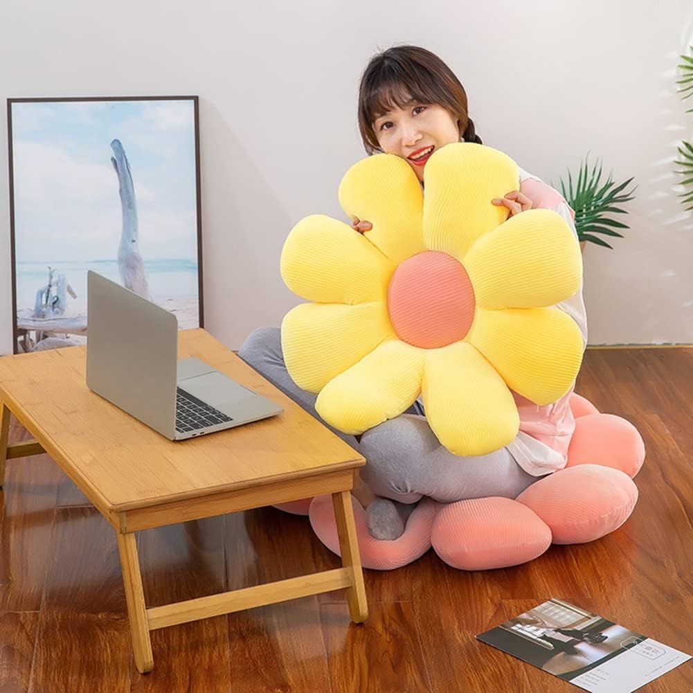Cuscino da pavimento a forma di fiore, grande, 50 x 50 cm, rotondo, in peluche kawaii, per meditazione, decorazione per la stanza (blu