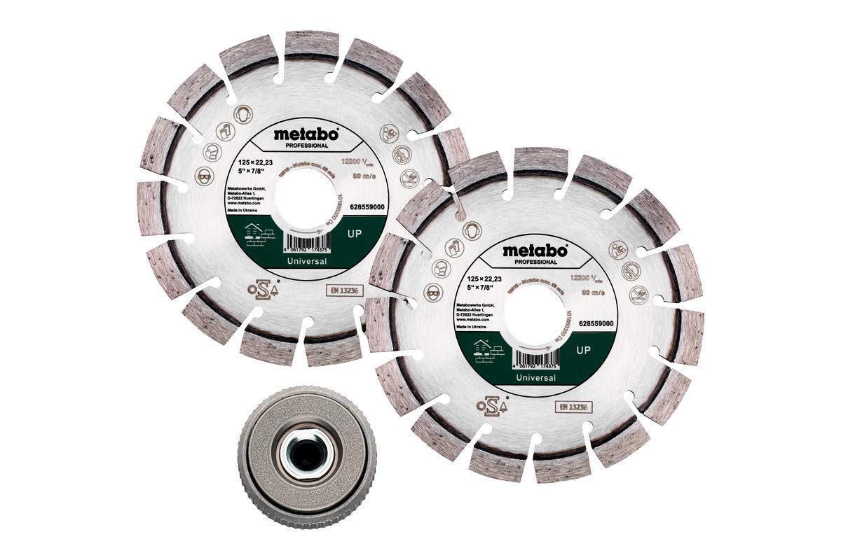 Metabo Set di dischi da taglio (2 dischi diamantati diametro 125 mm, con dado a sgancio rapido M 14, per smerigliatrici angolari) 628582000