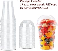 Vista 4 de 12 oz Clear Plastic Cups with Dome Lids - Dessert Cups with Lids(25 Sets), PET Disposable Party Cups (NO HOLE), Parfait Crystal for Pudding/Ice 12