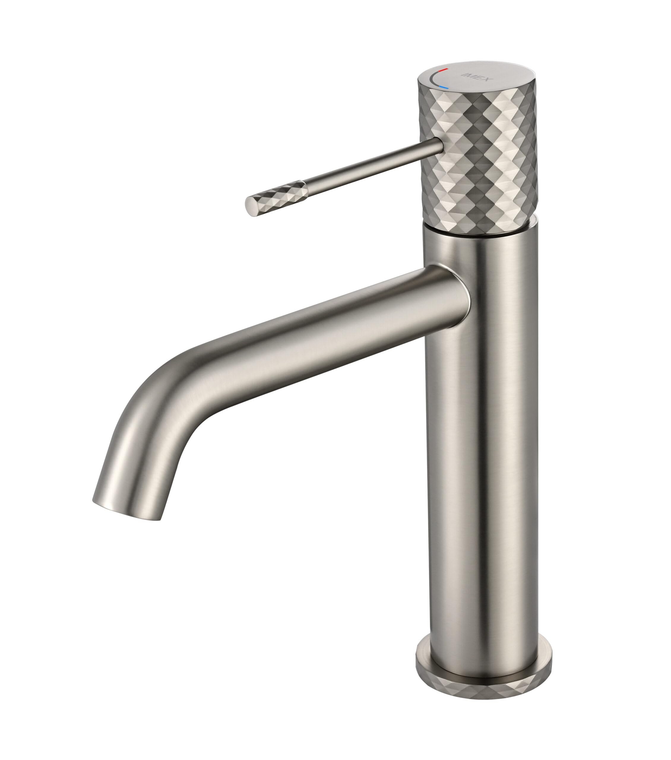 IMEX - Grifo Lavabo Níquel | Grifo Baño Monomando con Agua Fria y Caliente | Grifo de Caño Bajo Fabricado con Latón | Ahorro de Agua y Fácil Instalación | Serie Toscana | Color Níquel Cepillado
