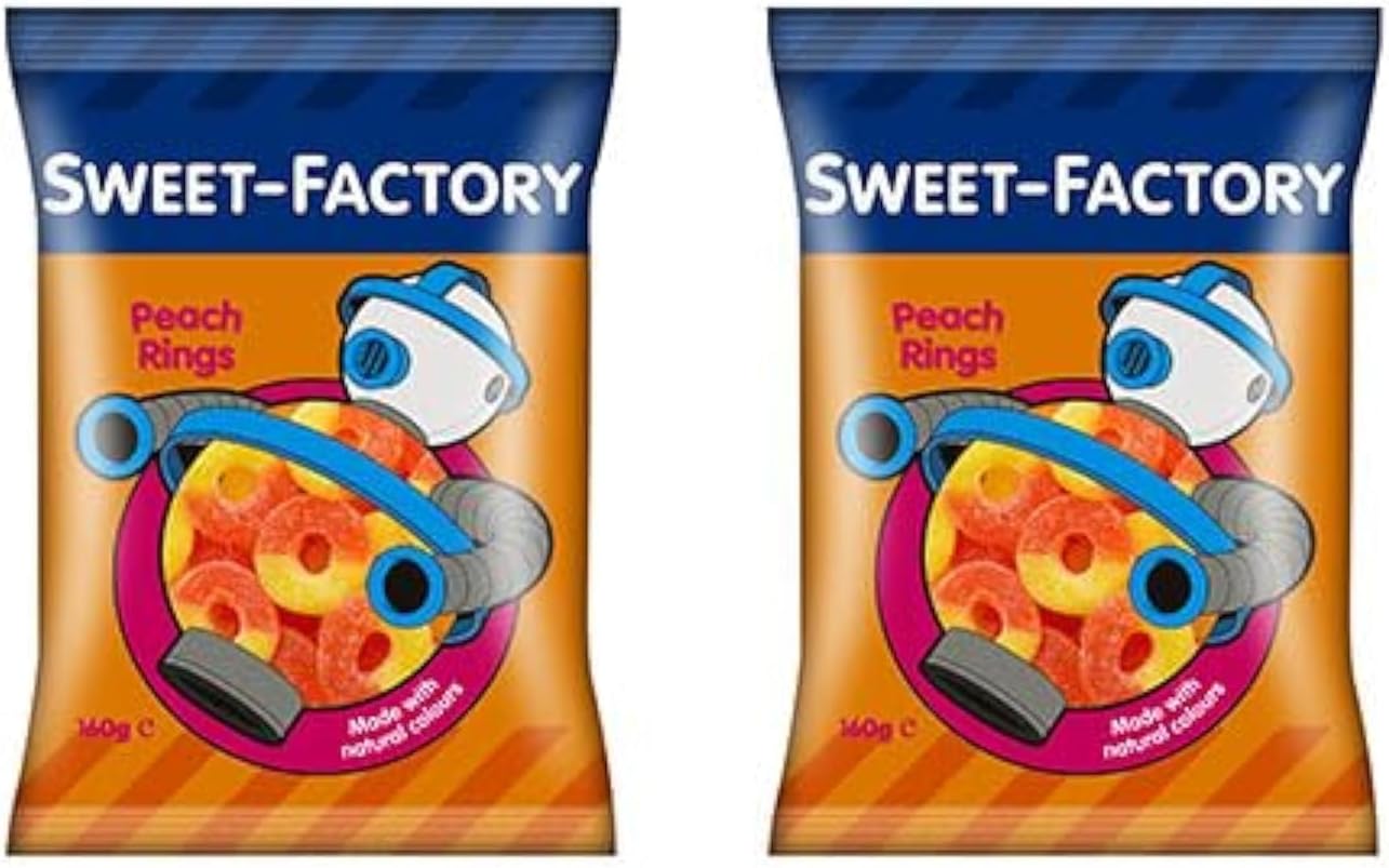 Peach Rings - Sugar Coated - Chewy & Gummy Texture - Gluten-Free - 160 gms + 160 gms - Twin Pack - 320 gms Total