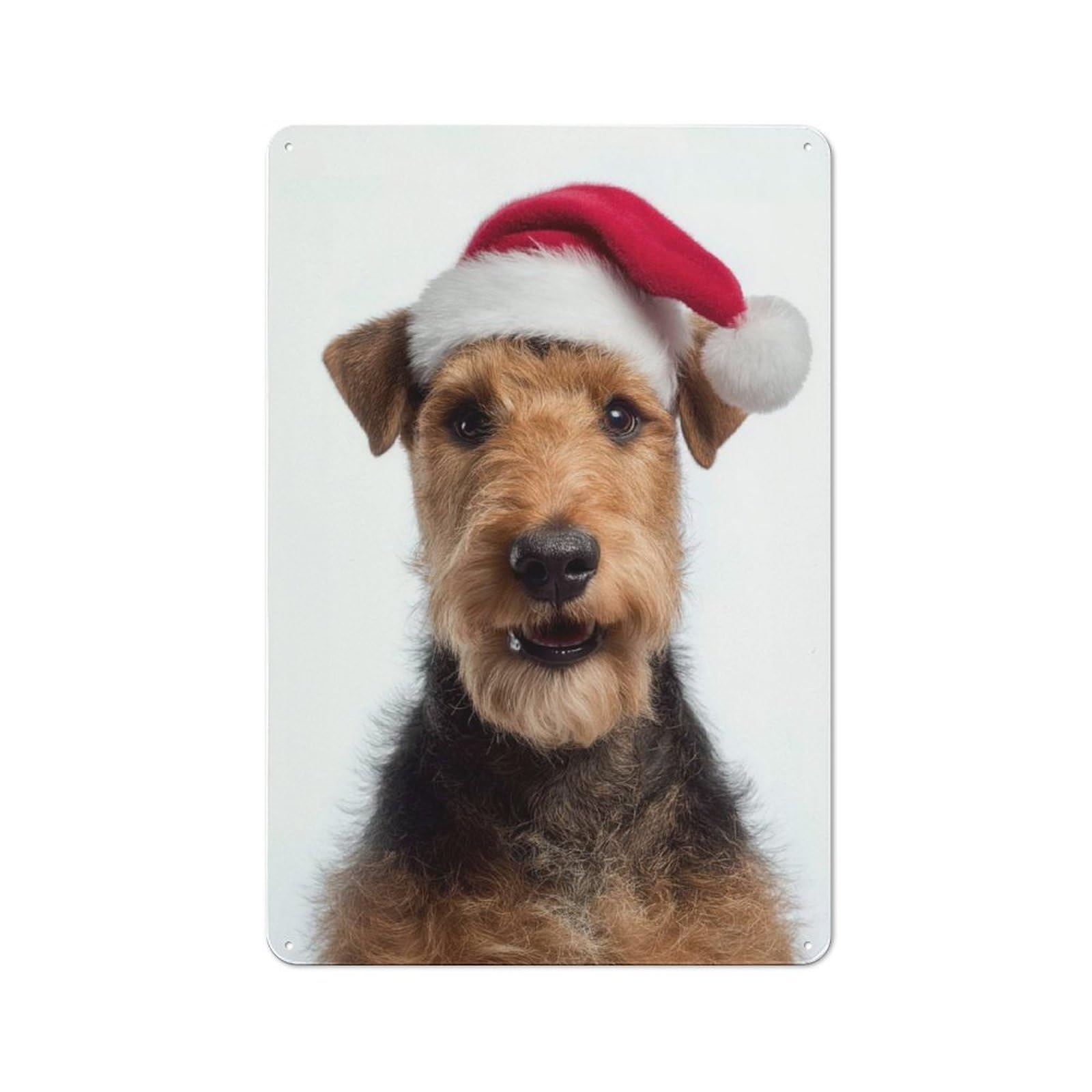 Junmoney Welsh Terrier Dog With Santa Hat Portrait Retro Tin Sign 30X20cm For Bar Or Restaurant, For Collectors Of Retro Metal Wall Decor