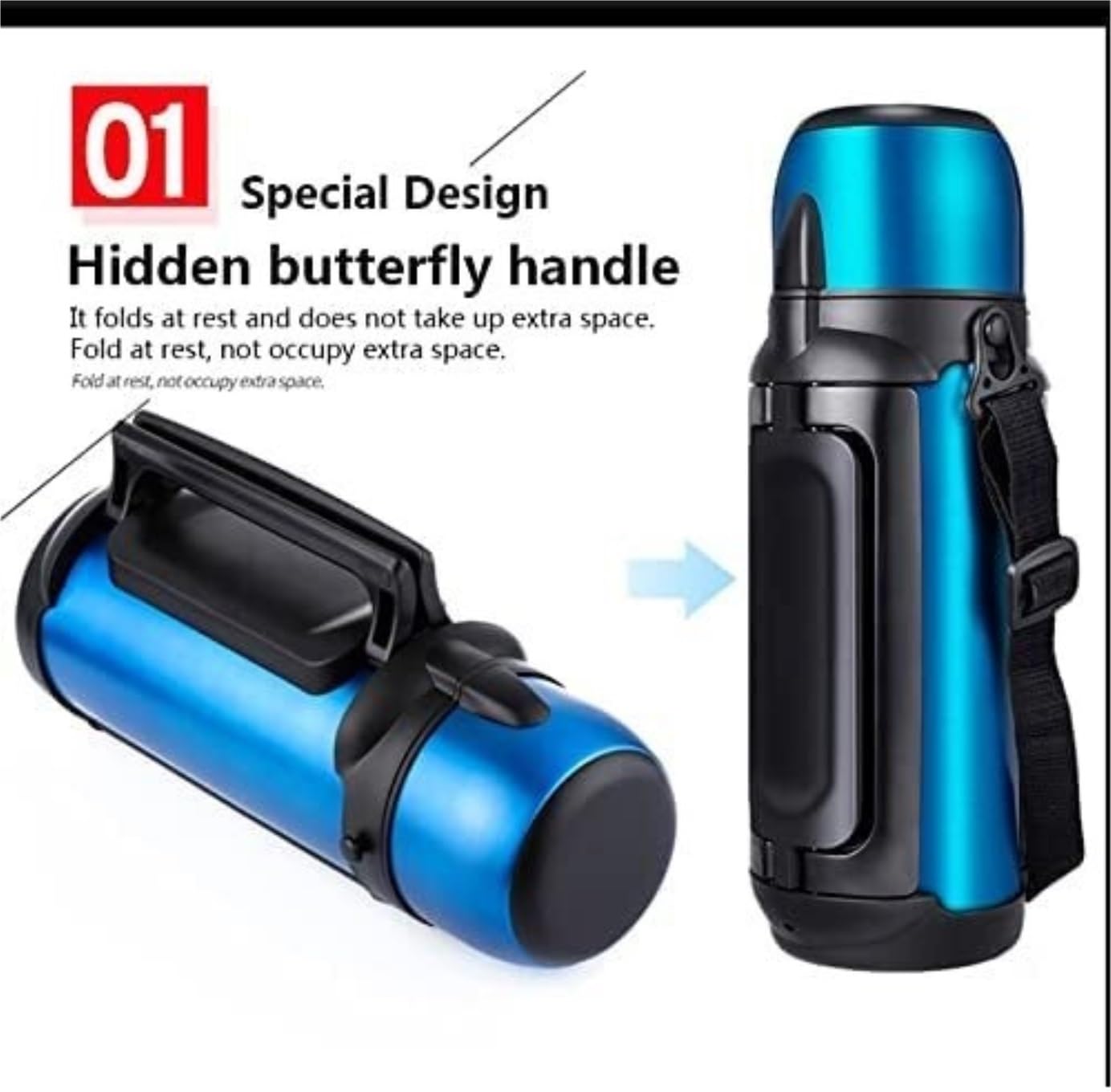Butelka,Szczelna Termos Ze Stali Nierdzewnej Outdoor Travel Sport Osobowość Kubek Gorącej Wody Przenośny Termos Napoje(Black)