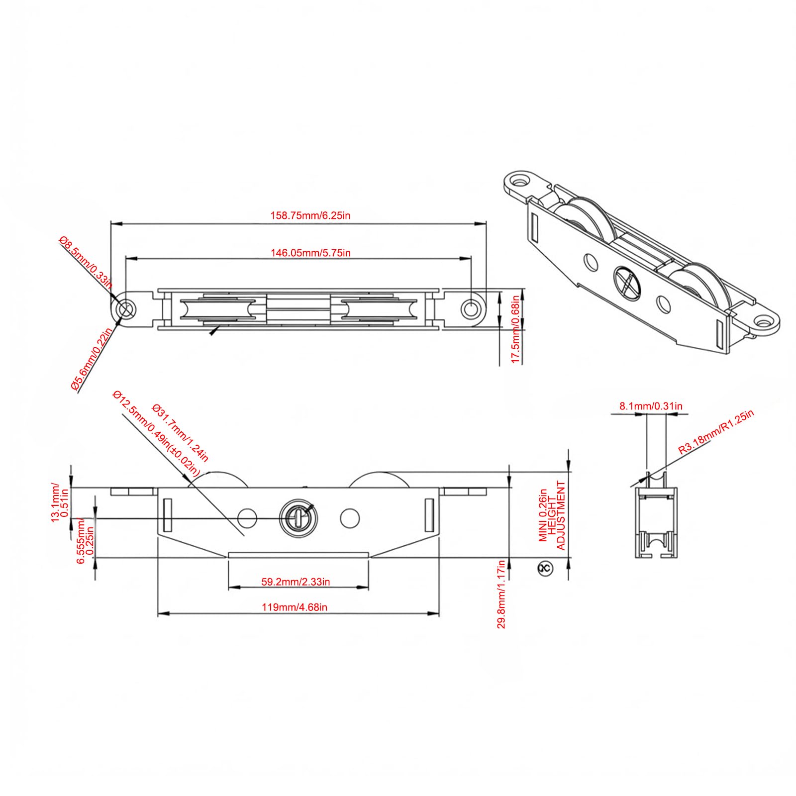 Lot de 2 Roulettes pour Porte-fenêtre Coulissante 1-1/4 Pouce en Métal Capacité de Charge de 150 Kg Compatibles avec Jeld Wen Truth 31761A Et Truth 30410