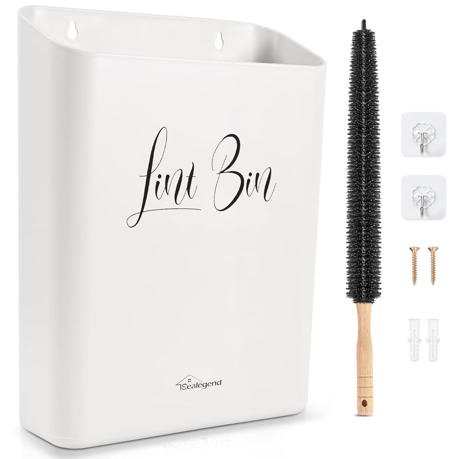 Wall mounted magnetic lint bin for laundry room storage