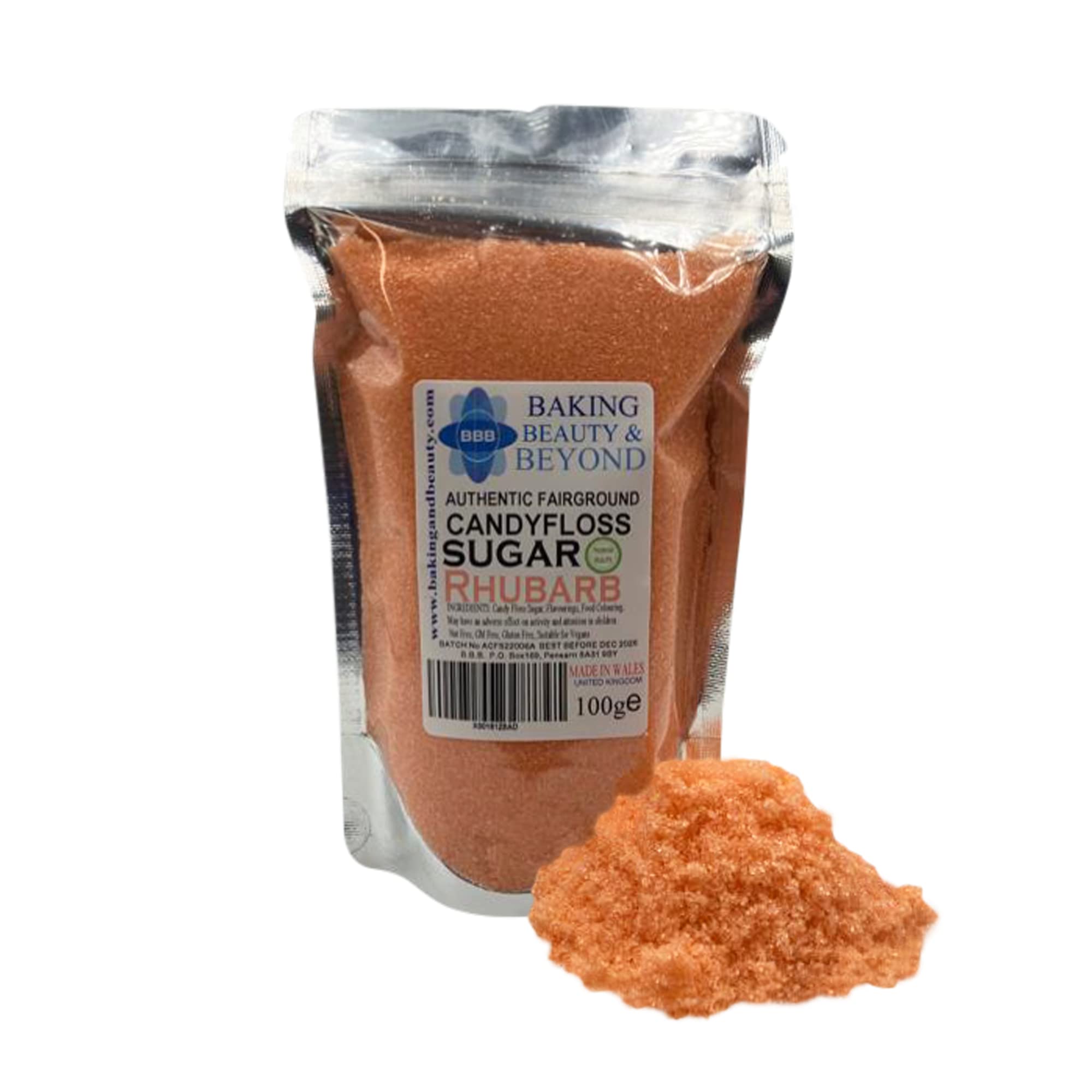 Baking Beauty and Beyond Premium Candy Floss Sugar 100g - Rhubarb Flavour
