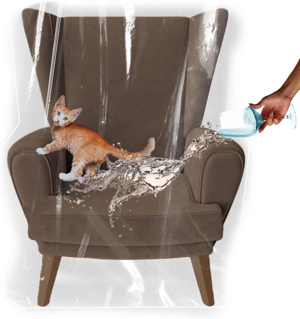 LAMINET Heavy-Duty Plastic Recliner Cover – Clear Vinyl Waterproof Protector for Armchairs, Living Room Chairs, Guards Against Cat/Dog Scratches, Pet Hair, Dust, and Spills – Ideal for Storage Moving