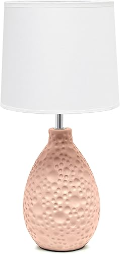 Miniatura 1 de Simple Designs LT2003-PNK - Lámpara de mesa con pantalla de tela blanca ovalada de estuco texturizado, color rosa