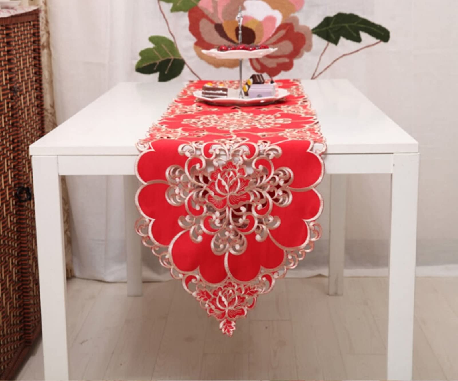 Tischläufer Klein Rotes Gold, Tischläufer X-Mas Hohle Blume Polyester Tischläufer 37x210cm Hochzeit Tischdeko Weihnachtstischdeko
