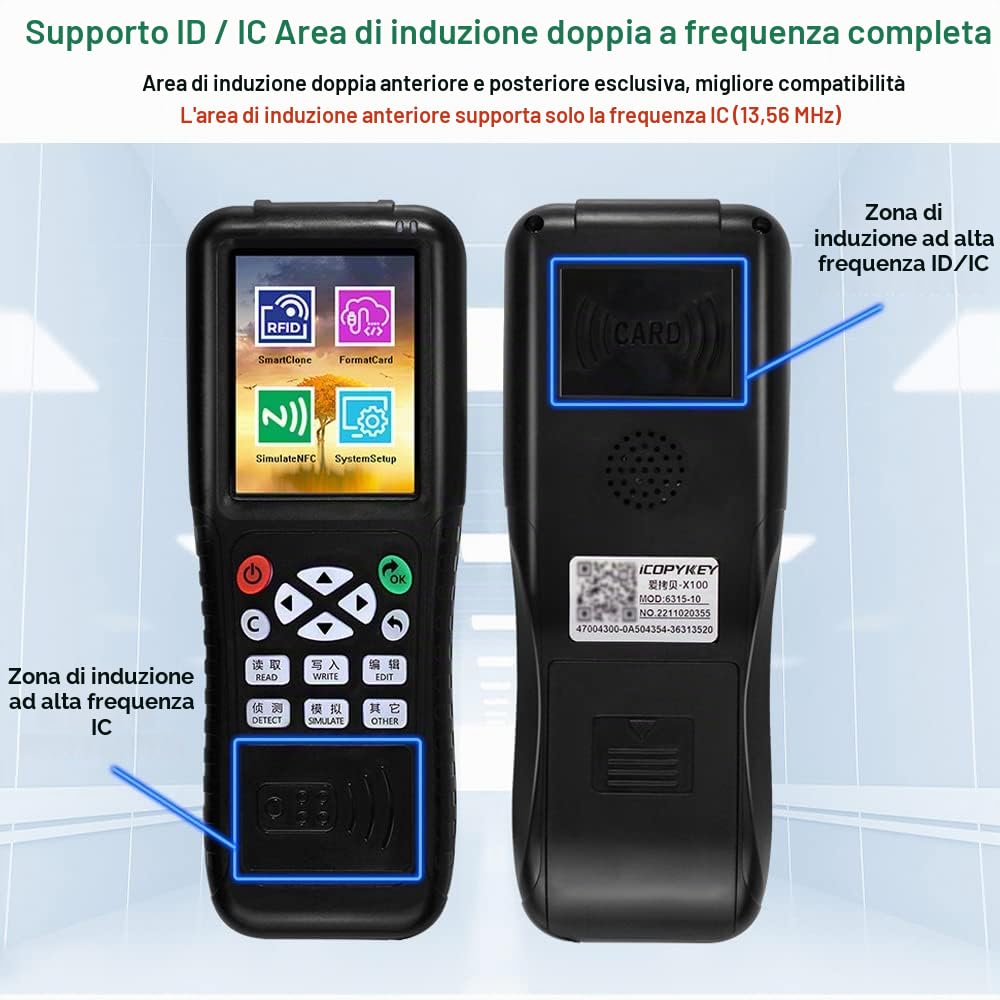 Multifrequenze RFID Smart Card Copier, RFID Reader Writer Duplicator, NFC Reader, Encrypted Card Decoder, con portachiavi scrivibili Card Software gratuito, decodifica APP per smartphone