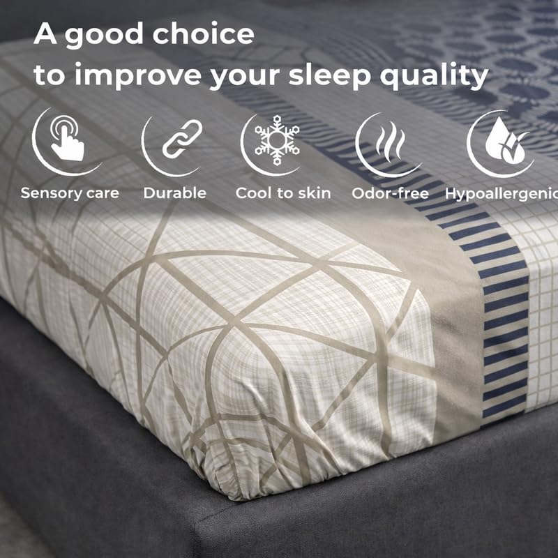 Image of Premium Glace Cotton Fitted Single Bed Sheet - Soft Cotton Feel, Snug Fit for 8 inch Thick Mattress, 4ft x 6ft Elasticated Bedspread with Pillow Case Brown Check