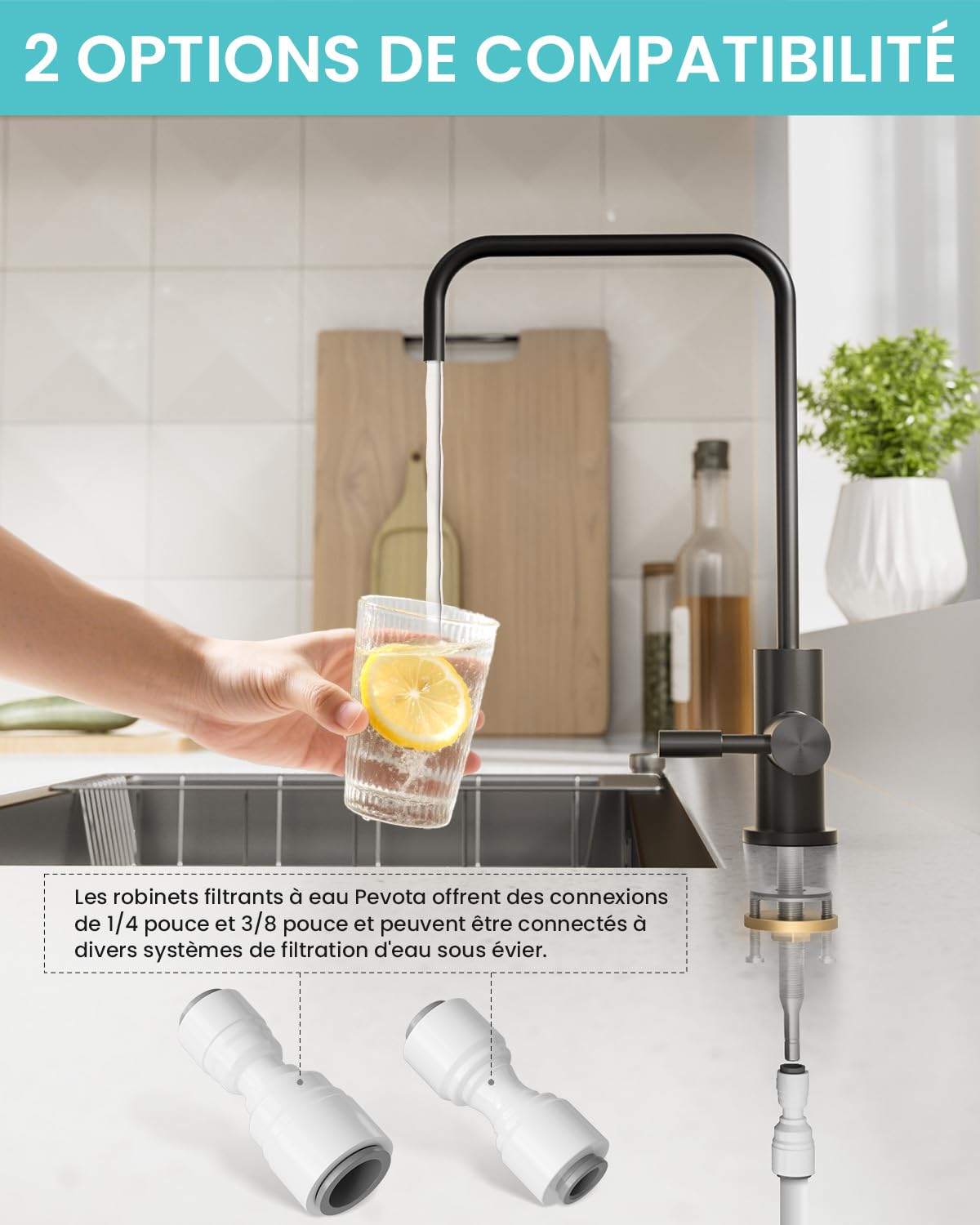 Robinet Cuisine Pour L'eau Potable et L'osmose Inverse, Forme de L | Robinet pour Le Système De Filtrage D'eau, Robinet D'Évier En Acier Inoxydable 304, Sans Plomb, Pivotant 360°,Noir