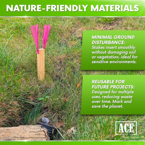 ace supply pink marking whiskers - 250 pack - durable marking whisker set - use survey whiskers as survey stakes construction markers or trail markers
