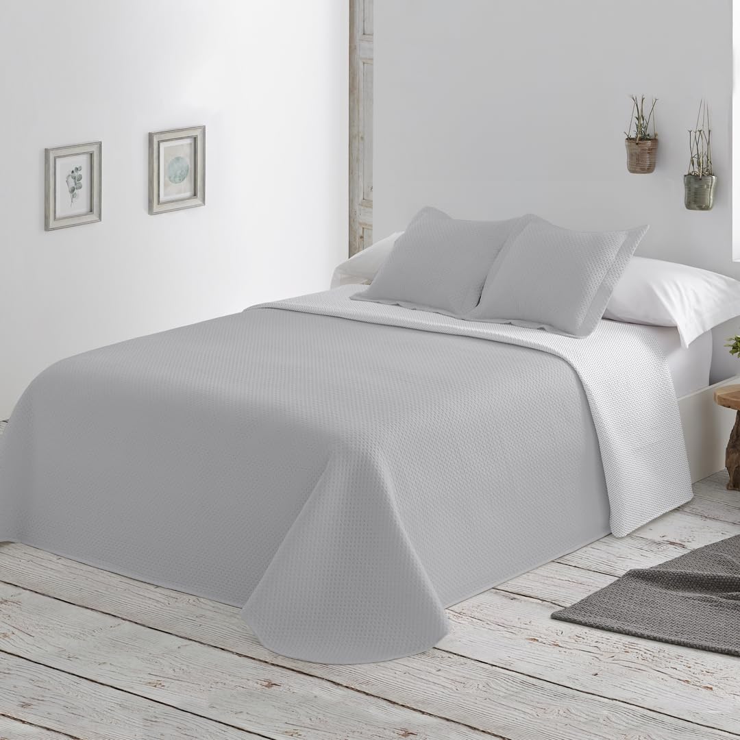 BOHEME | Colcha de Verano Reversible de Microfibra Gris para Cama de 105 | Ligera, Transpirable y de Secado Rápido | 200x270 cm | Ideal para Entretiempo