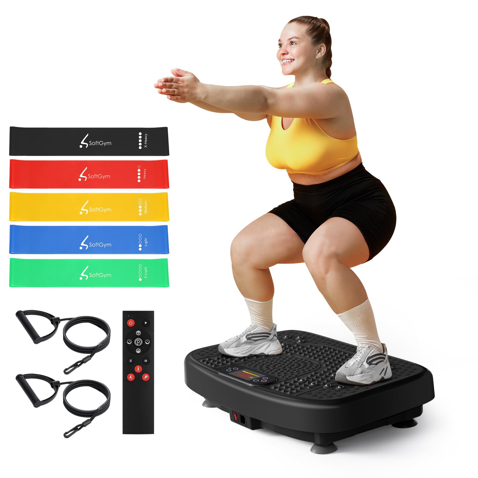 SoftGym Vibration Plate Exercise Machine for Lymphatic Drainage,Power Vibrate Stand Shake Board 450 Lbs Capacity Whole Body Workout Waver with Fitness Resistance Bands Weight Loss Gifts for Women MenSoftGym Vibration Plate Exercise Machine for Lym…