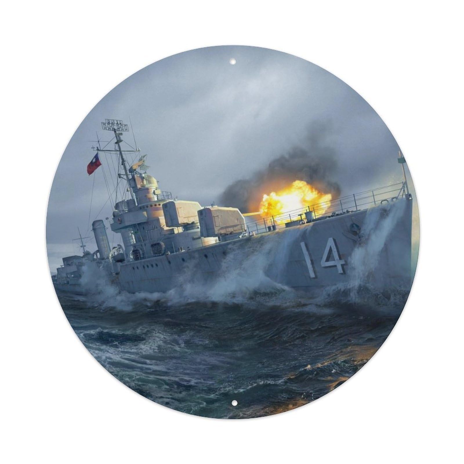 War Battleship Fighting with The Enemy Vintage Metal Tin Sign Plaque Wall Decor for Cafe, Club Bar, Office, Garden Metal Poster 8x8Inch