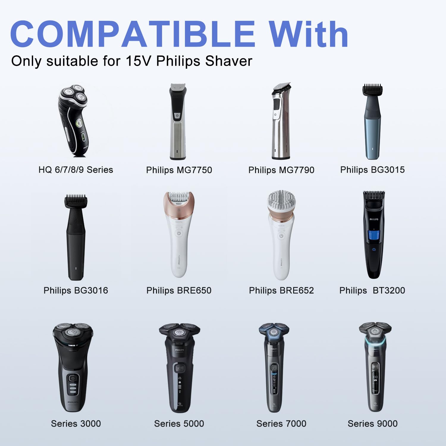 KFD 15V Rasoio Caricabatterie Alimentatore per Philips 5000 7000 elettrico HQ8 HQ9 HQ8505 Charger 2100 3100 HQ8445 SmartTouch-XL Speed-xl Precision Cool Skin Rasoio Norelco 3100 PT919 S9711 Caricatore