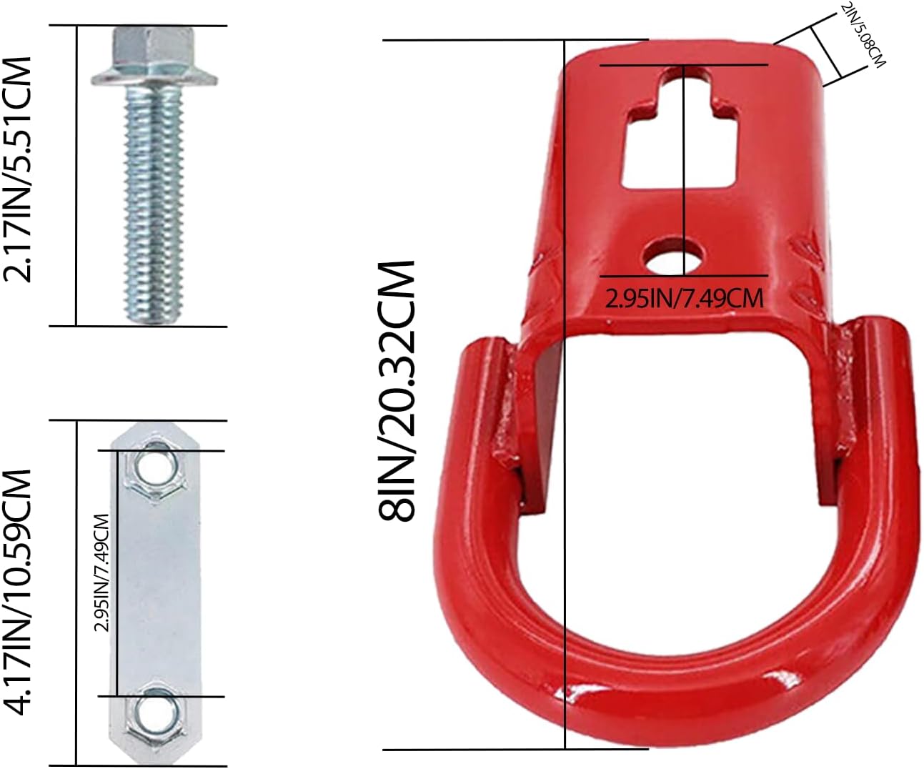 Towing Hook Red Front (FL3Z17N808A) - D-Ring Tow Hooks Compatible with Ford F-150 2009-2016 & Expedition 2007-2015