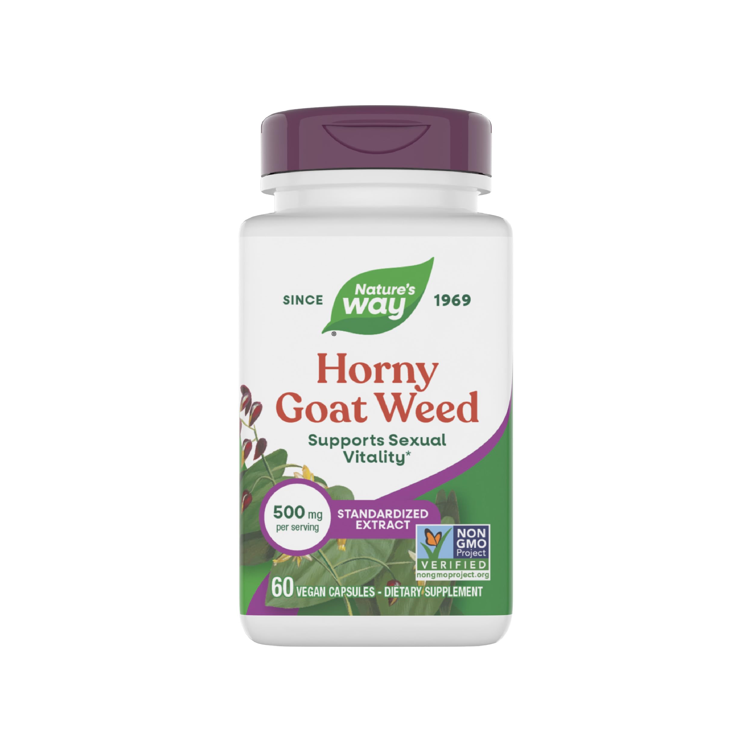 Nature's Way Horny Goat Weed Premium Extract Sexual Vitality,* Non-GMO, Vegan, 60 Capsules
