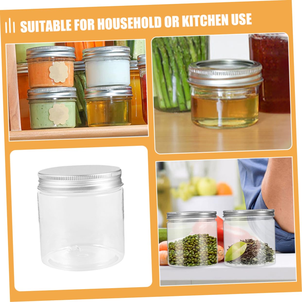 Bocaux en Pet Transparents avec Couvercle Aluminium 250ml, Lot de 20