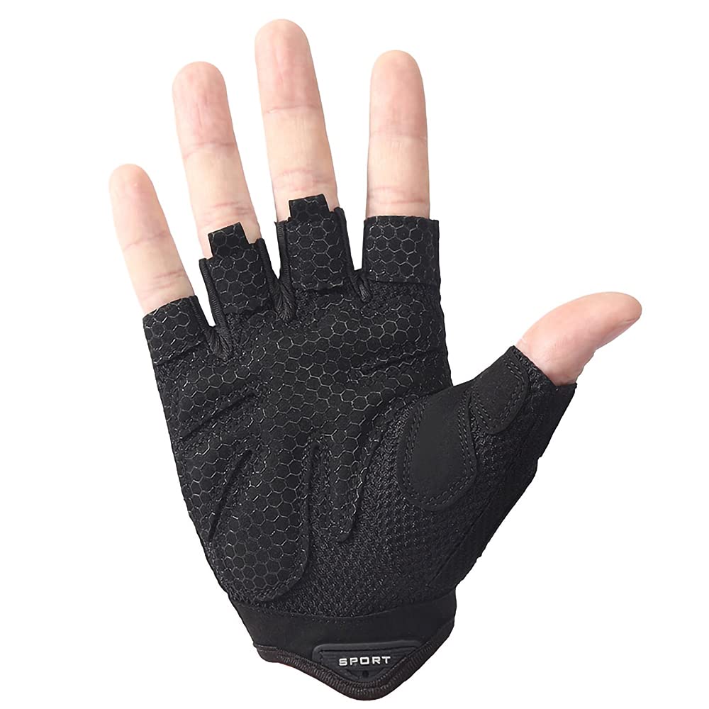 AXELENS Guanti Palestra Per Uomo E Donna, Bici, Fitness Yoga E Ginnastica Estivi Mezze Dita Senza Dita Unisex Antiscivolo Traspiranti E Leggeri - NERO Taglia L - 8
