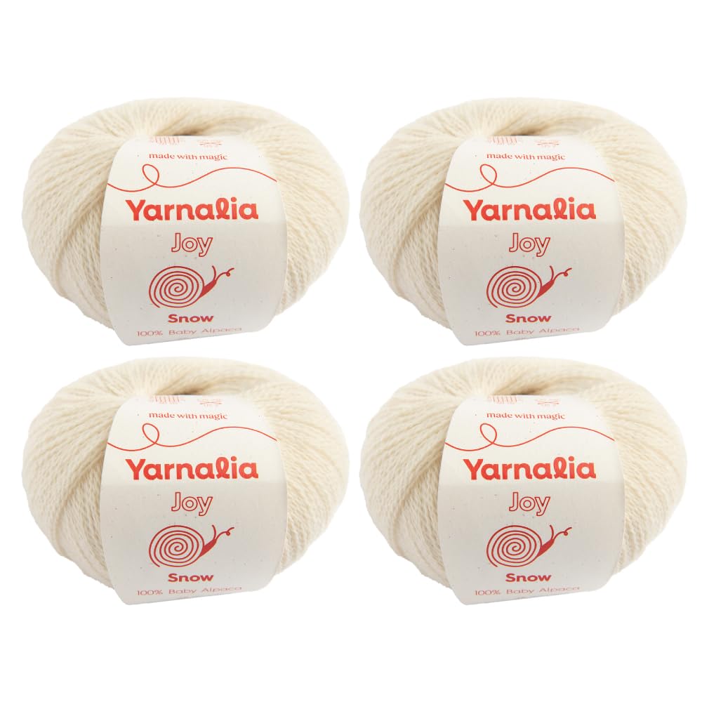 Joy Yarn Lace Weight 4-Pack, 25g/219yd - 100% Baby Alpaca | Ultra-Soft Yarn Spun for Knitting & Crocheting Beautiful Stitch Definition for Sweaters, Blankets & Accessories | Snow