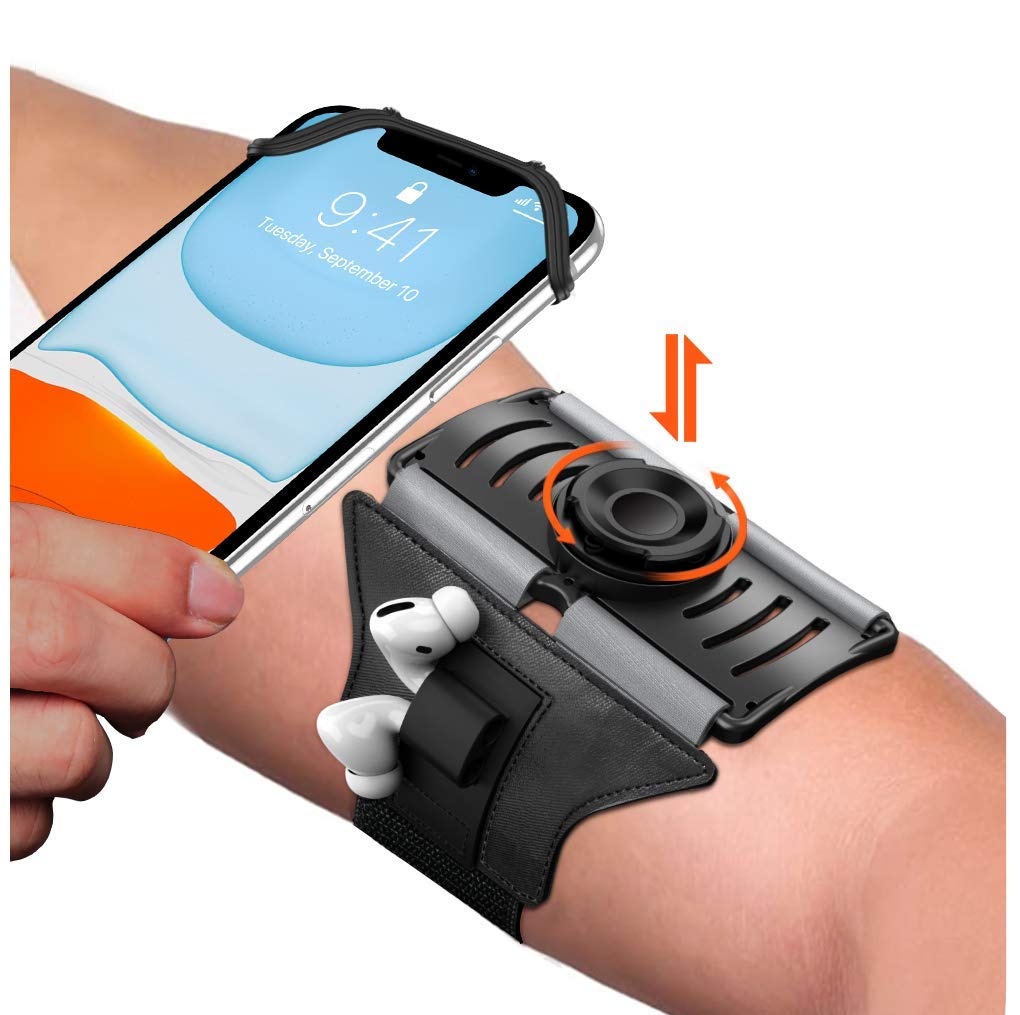 VUP Detachable Running Phone Holder 360°Rotatable Armband for iPod MP3 Player iPhone, Fits All 4-6.7 Inch Smartphone Device, with Key Holder for Running Hiking Biking (Black-Detachable) Black-Detachable Armband