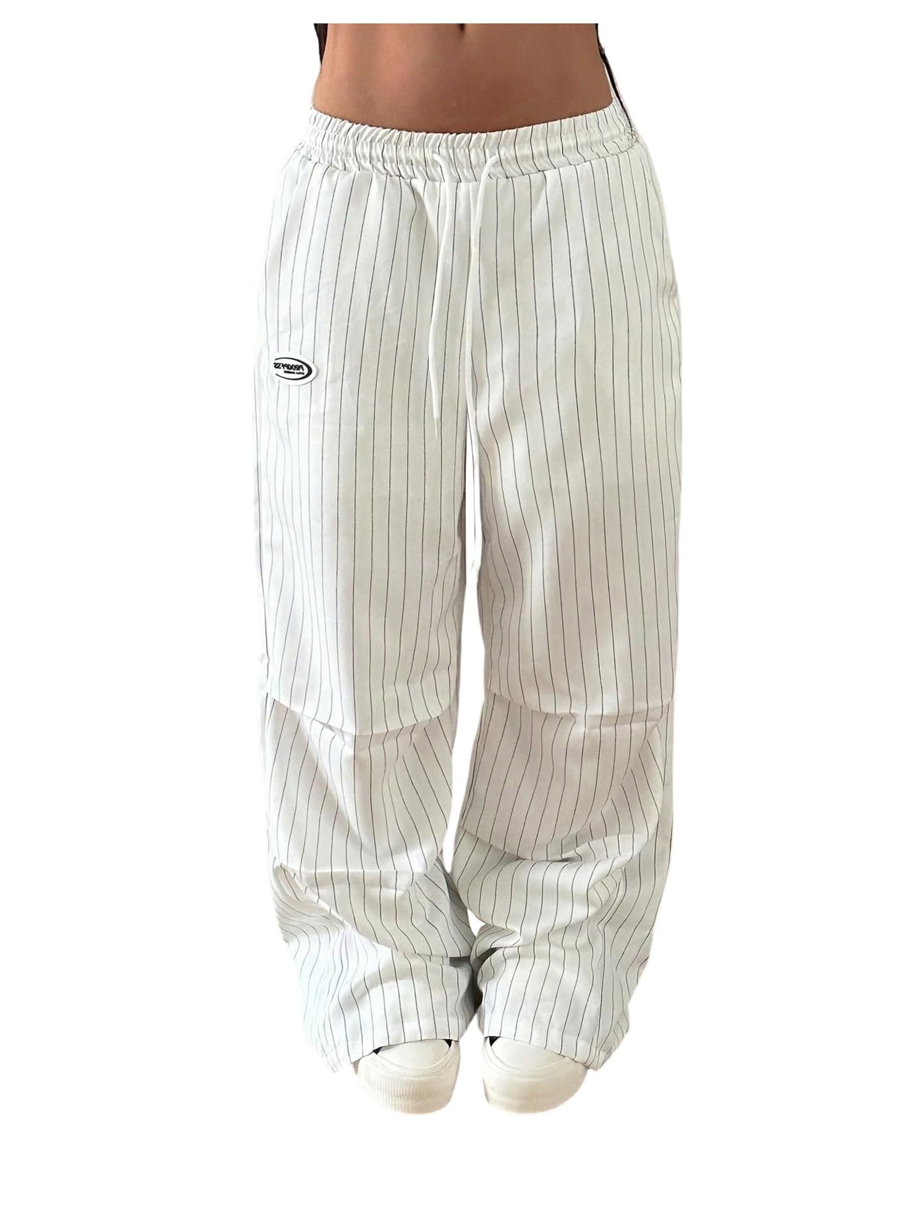 GORGLITTER Womens Y2k Wide Leg Baggy Track Pants Striped Elastic Waisted Drawstring Trousers