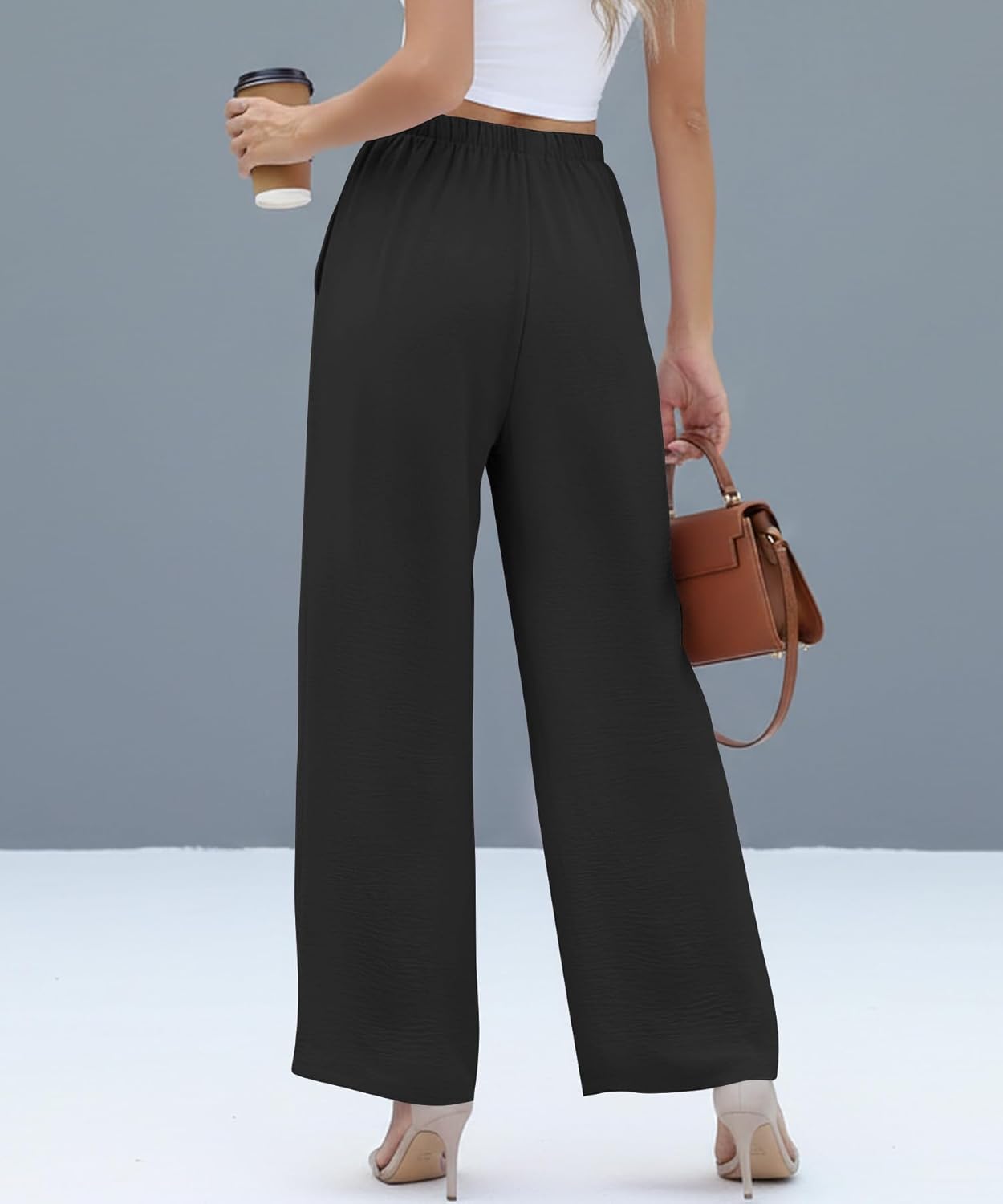 NILOUFO Women Summer Casual High Waist Wide Leg Pants Fashion Lightweight Flowy Boho Beach Palazzo with Pockets - Image 2