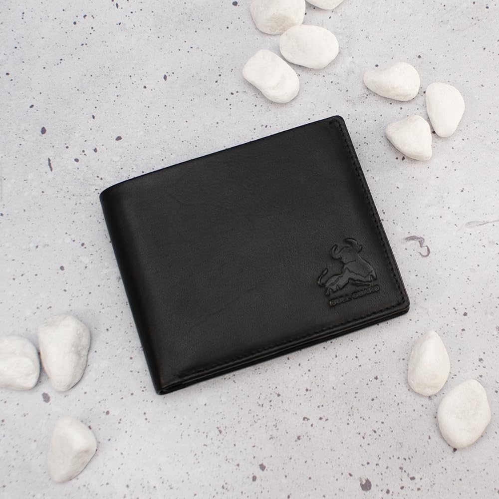 BULL GUARD RFID Blocking Wallet for Men Bifold Soft Black Genuine Nappa Leather