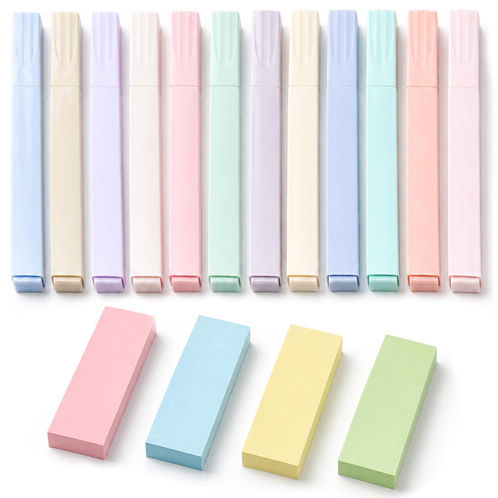 Yunvisty 12 Pcs Highlighters With Sticky Notes Set Aesthetic Pastel Highlighters For Highlighting Underlining Journaling Back To School Supplies Muted Pastel Color For Back To School Office Supplies