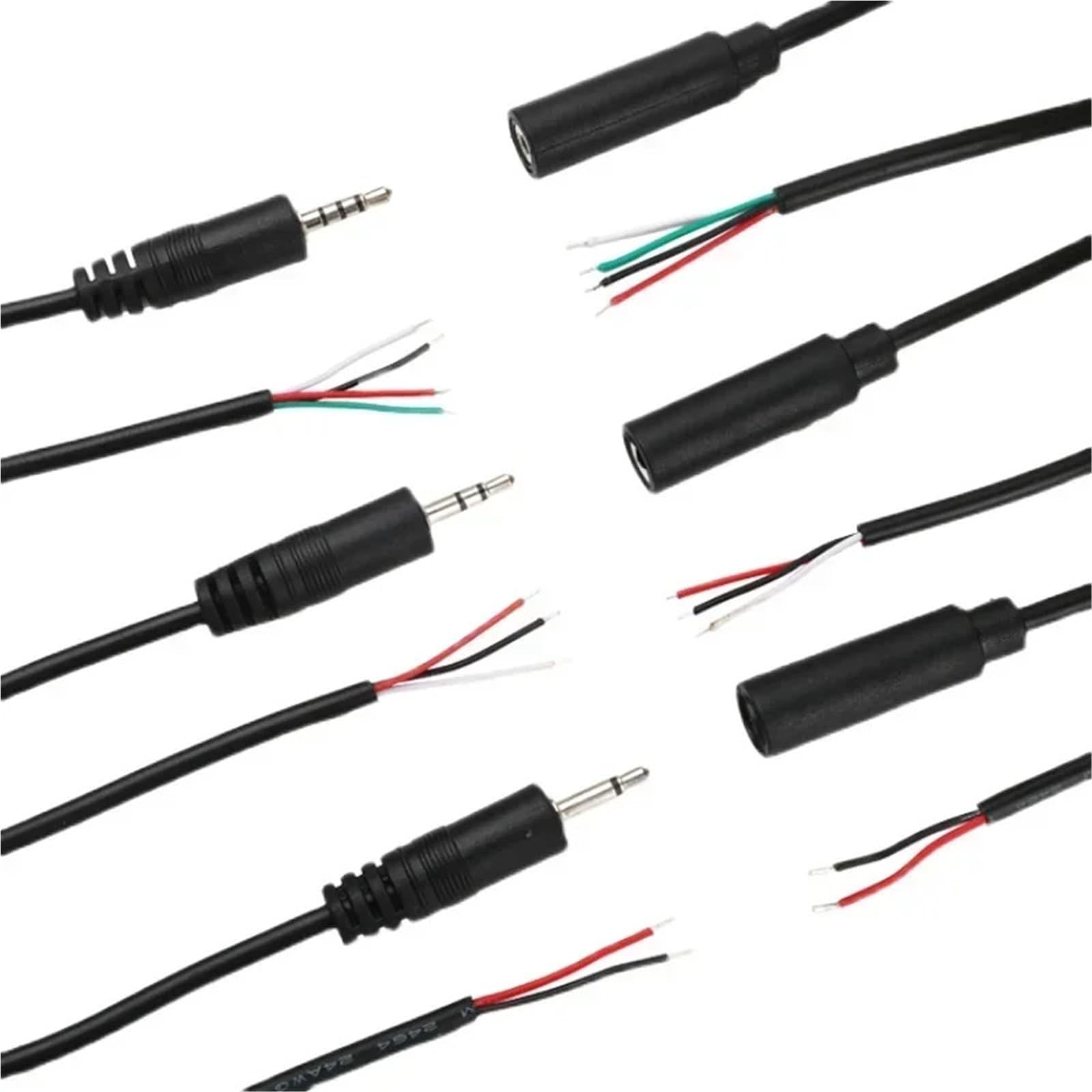 1/5 Uds 2,5mm 3,5mm Cable estéreo Mono conector Jack macho hembra 2P 3P 4Pin Cable de extensión DIY Cable de reparación de micrófono de Audio(3.5mm Male 4P,1Pcs)