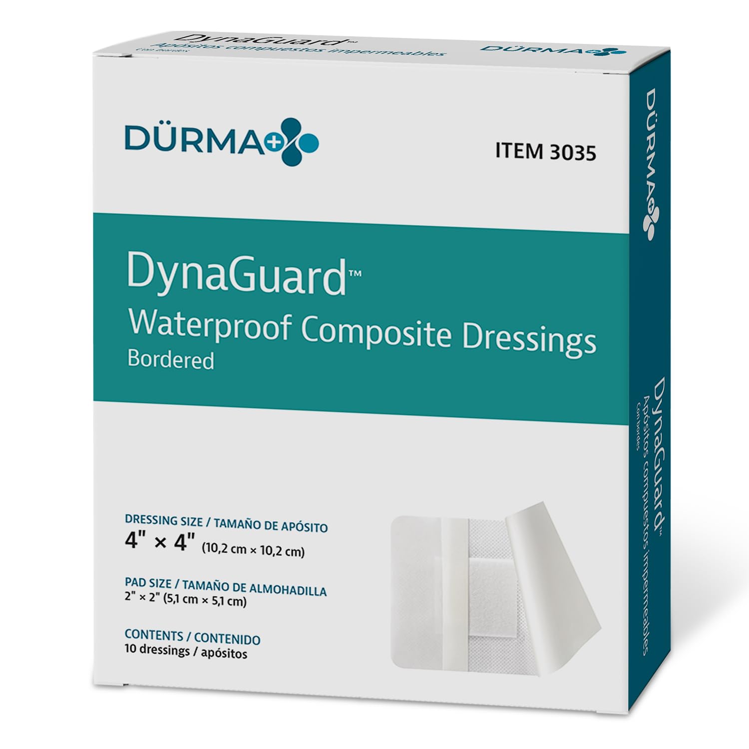 Dynarex Dürma+ DynaGuard Waterproof Composite Dressing, Bordered - Protective Wound Care, Medium-Absorbency, Multi-Layer Design - 4