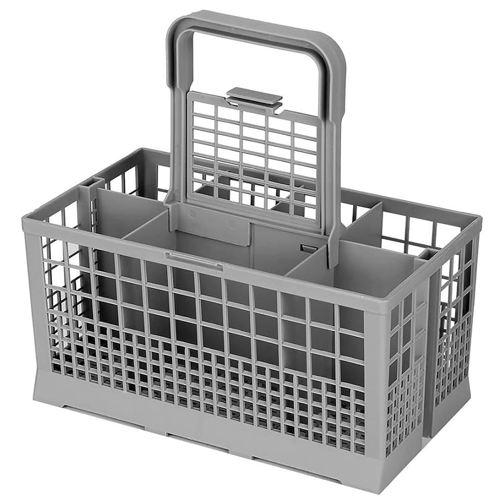 DL SERVICE Universaler Spülmaschinenkorb, Besteckkorb für Spülmaschine, Klappbarer Griff, Widerstandsfähiges Kunststoffnetz, 24 x 13,5 x 23,5 cm, Besteckkasten, Grau
