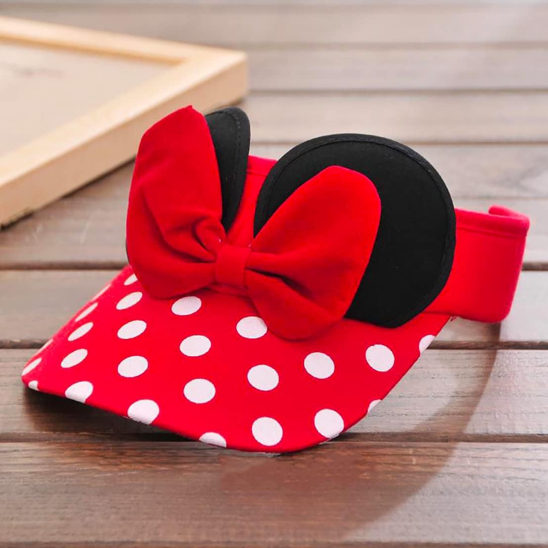 D.O.T Mouse Ear Hat Baby Toddler Girls Sun Visor Hat Adjustable Polka Dots Empty Top Baseball Cap with Bow for Kids Ages 1-5 - Image 8