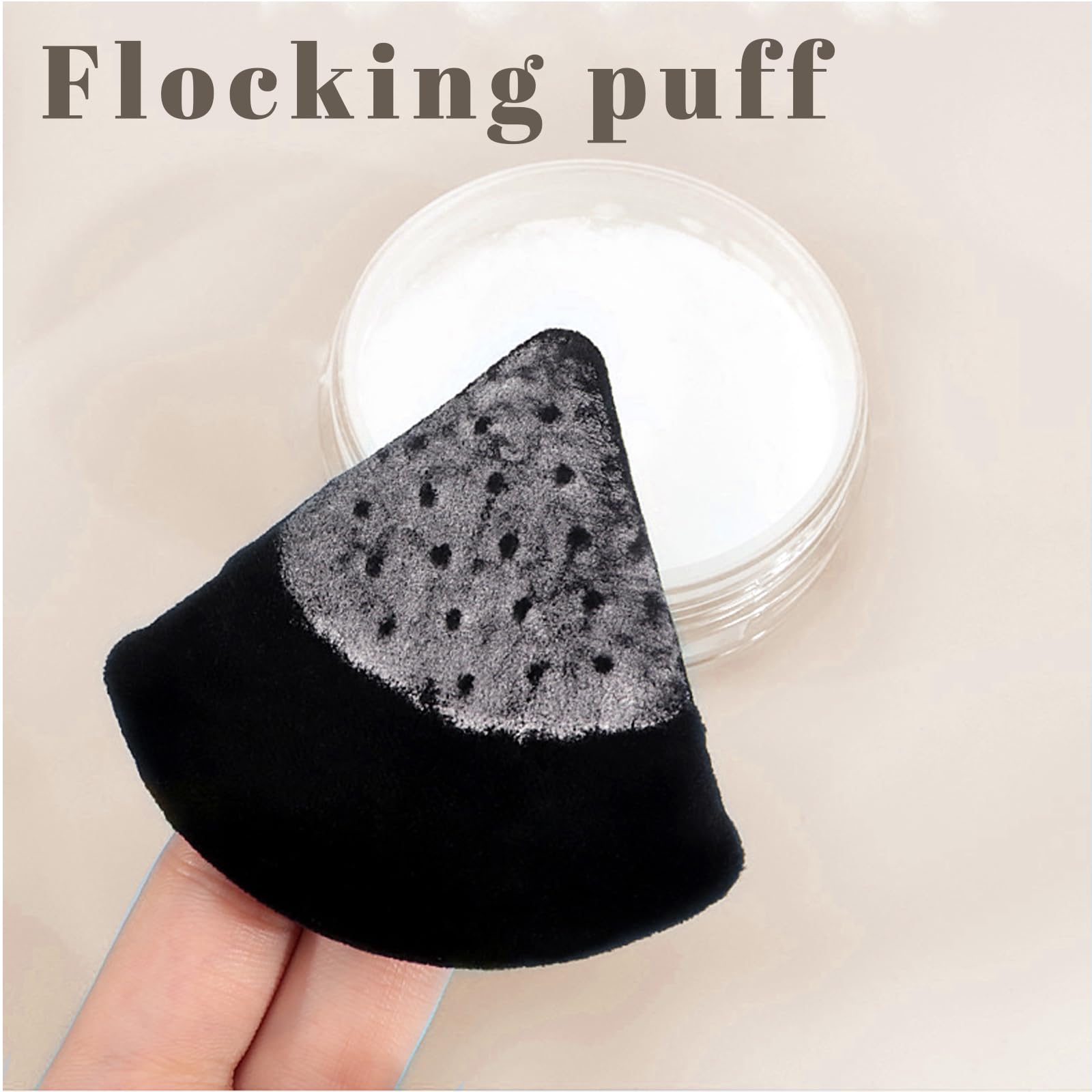 Mezrkuwr Confezione da 6 nappe triangolari per cipria con 2 custodie da viaggio, nappa per cipria e fondotinta, morbido velluto per polvere sciolta, colore nero