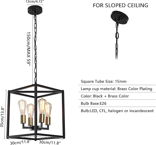 Miniatura 3 de Lámpara colgante de farol, candelabro dorado de 4 luces, lámpara colgante de techo modernizada para dormitorio, cocina, vestíbulo, sala de estar,
