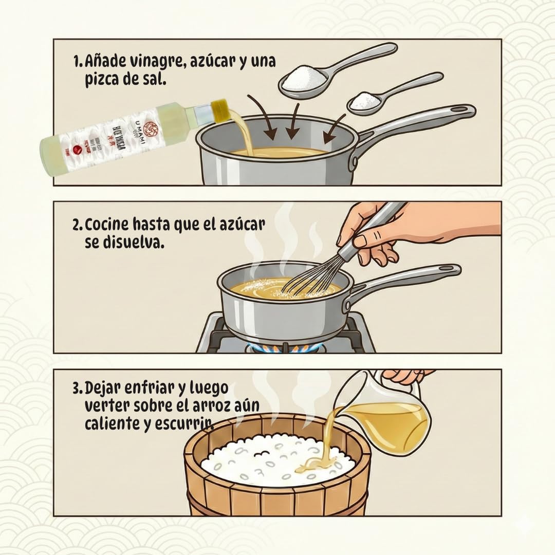 Umami Vinagre de Arroz para Sushi 500ml - Receta Auténtica Japonesa - Producido en Italia - Ideal para Arroz, Ensaladas y Marinados