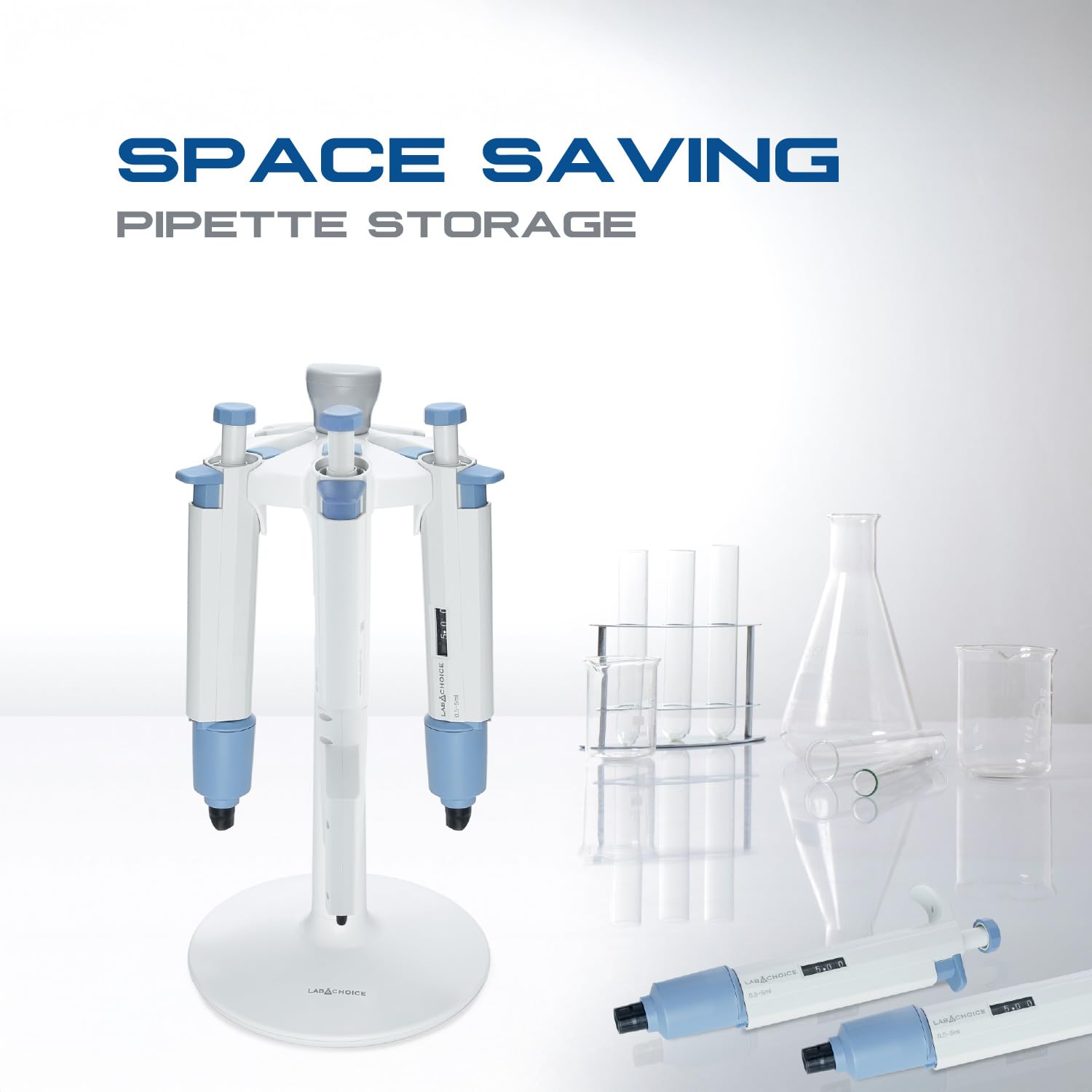 LabChoice - Soporte redondo para pipetas - Soporte de carrusel para hasta 6 micropipetas de laboratorio - Fácil montaje, base resistente - Equipo de laboratorio