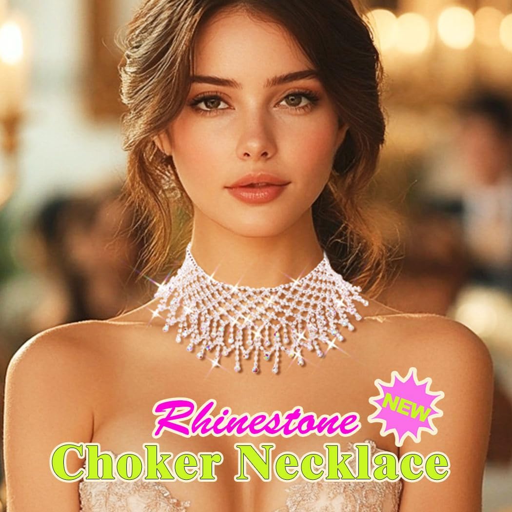 JAKAWIN Silver Rhinestone Choker Necklace Bling Diamond White Chokers for Women - Image 5