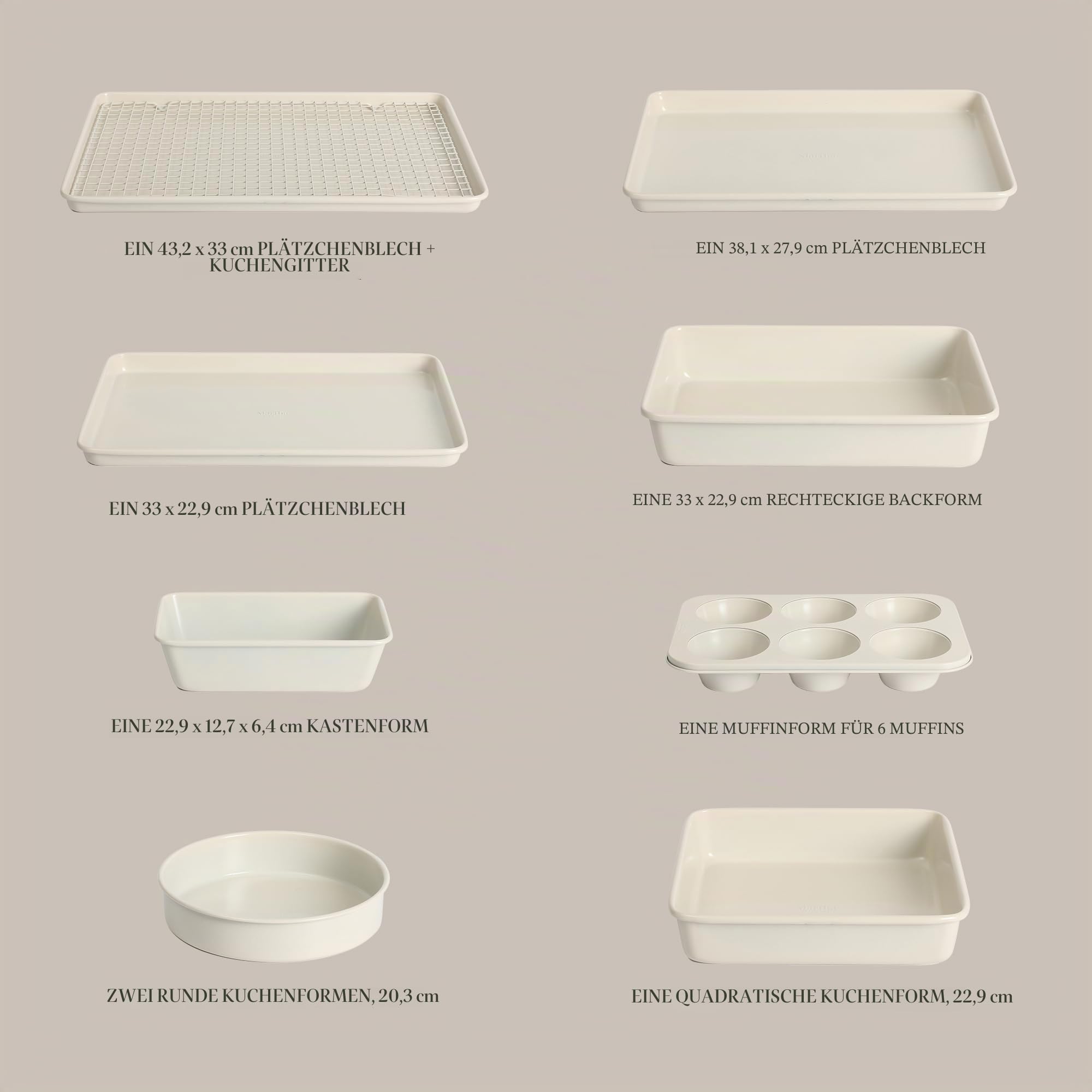 Martha Stewart Gallen 10-teiliges Backformen-Set aus Keramik, PFA-frei, ungiftig, antihaftbeschichtet, Leinenweiß