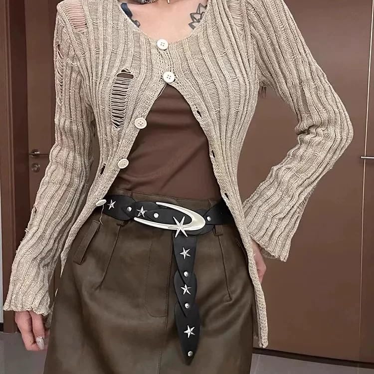Star Studded Belt y2k Belt Black Fashion Leather Belt Adjustable Vintage Waist Belt for Women belt suitable for jeans skirts3