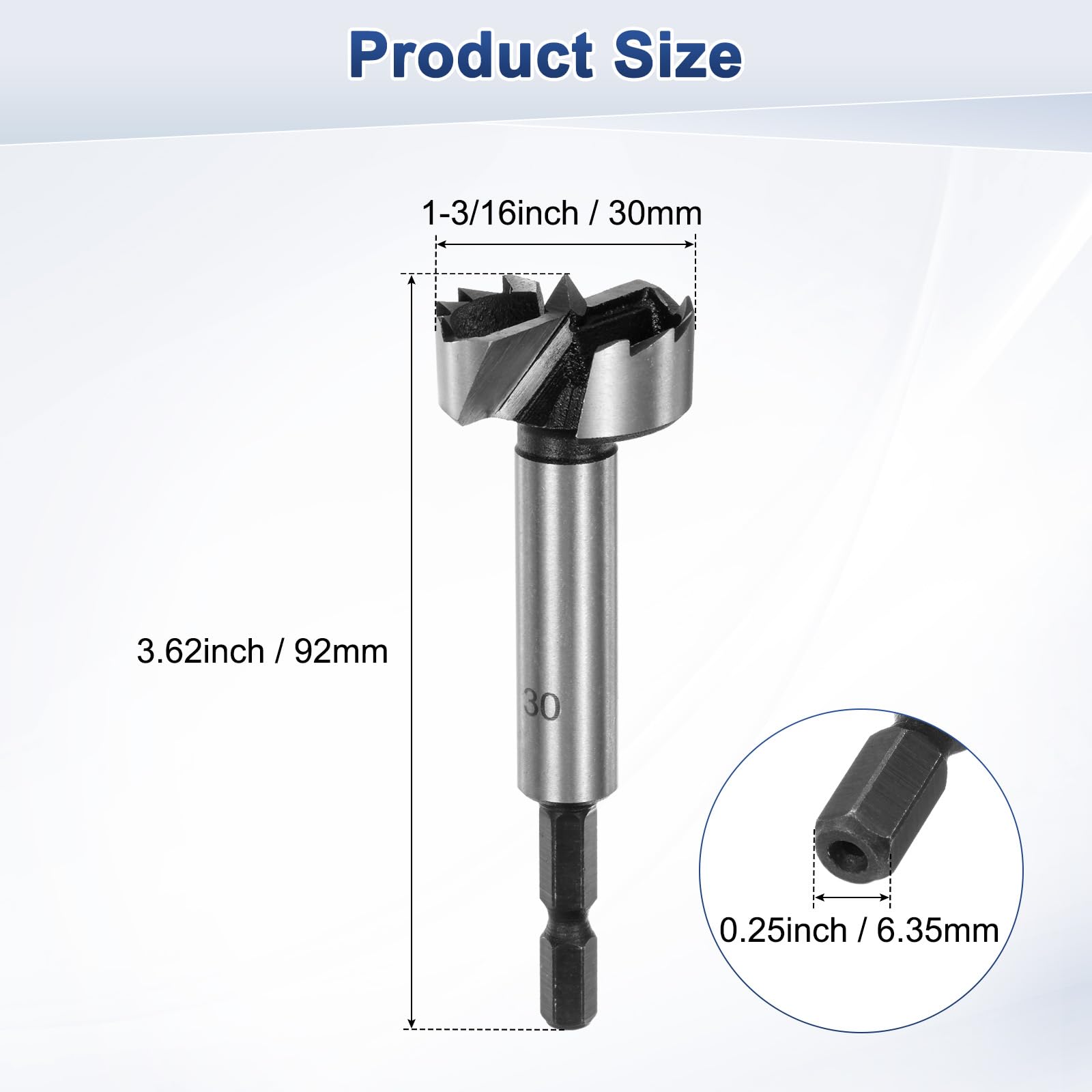 M METERXITY Forstner Drill Bit for Woodworking 1-3/16in (30mm) Carbon Steel Tip Hex Shank Hinge Cutter for Hard Wood/Plastic/Plywood/MDF - Image 3