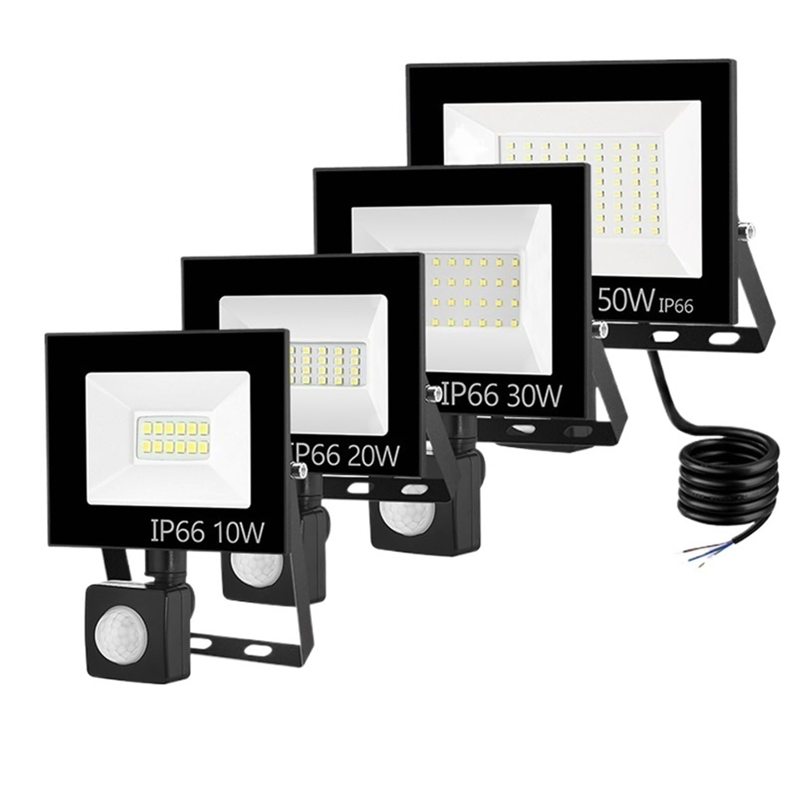 Gadsqdkok 10W Led Pir Motion Sensor Floodlight Outdoor Wall Light White Light 100W 50W 30W 20W Ip66 Waterproof Led Spotlight For(10W)