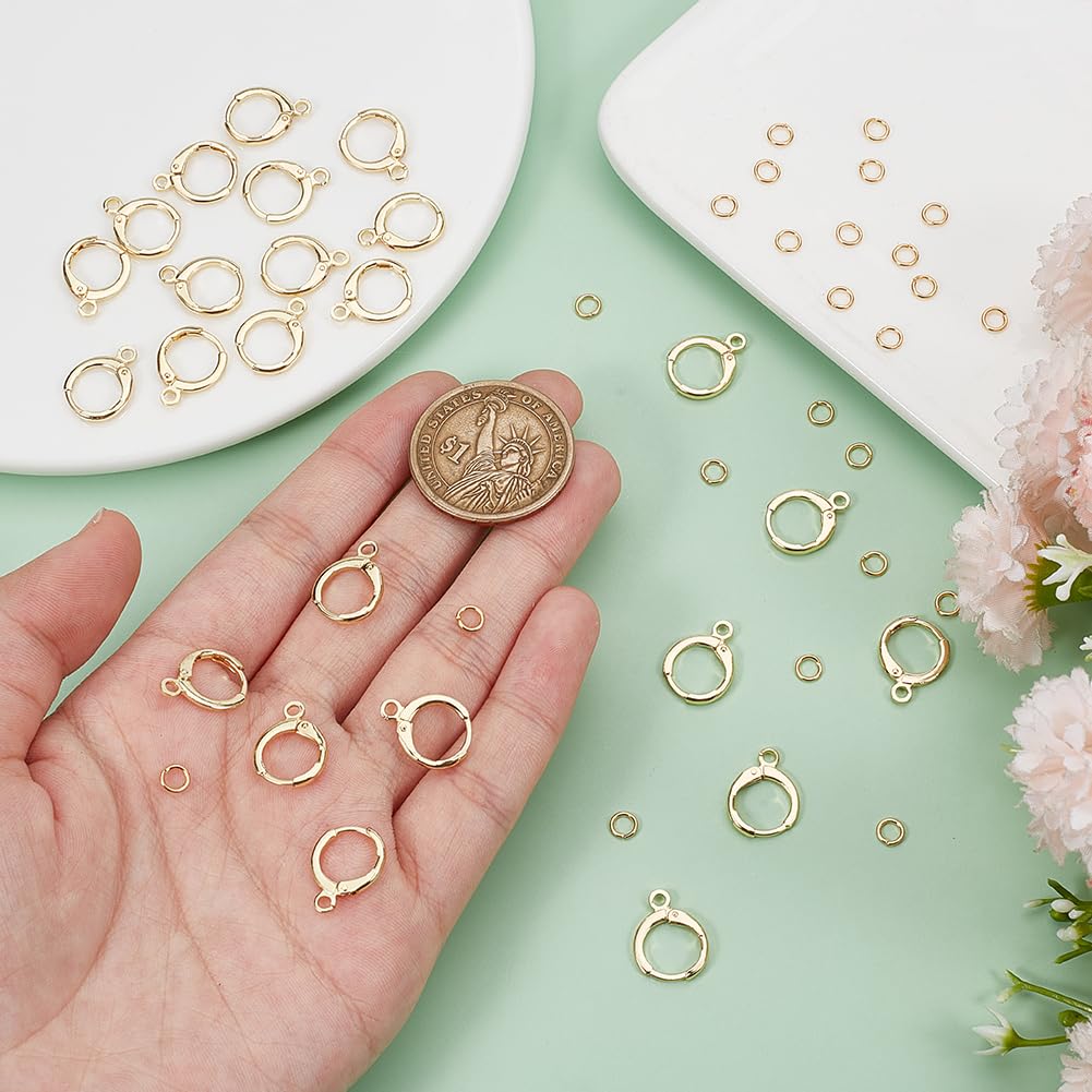 CREATCABIN 48pcs Brass Earring Making Kit 18K Gold Plated Leverback Earring Hooks with Hang Loop Earrings Replacement Accessories Open Jump Rings for Jewelry Making Findings Supplies 0.58x0.46in - Image 3