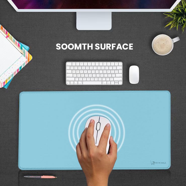 Image of Desk Mat 60x30 cm (11 x 23 inch) Sea Blue | Large Mouse Pad for Office Computer Laptop Keyboard | Waterproof Anti-Slip Rubber Base Desk Mat