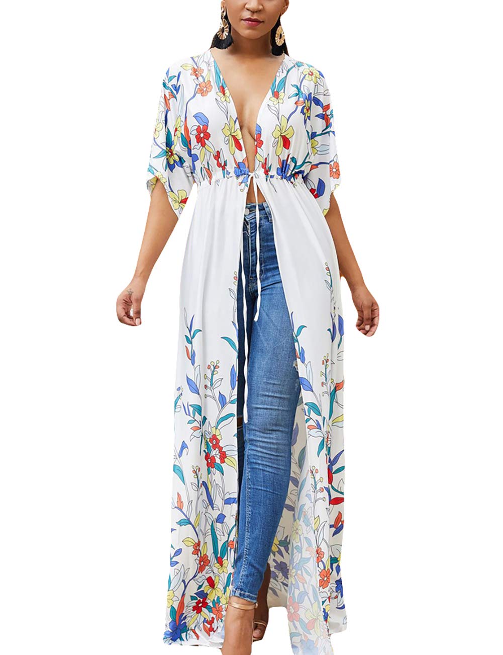 Bsubseach Kimono Largo para Playa con Estampado de Leopardo para Mujer