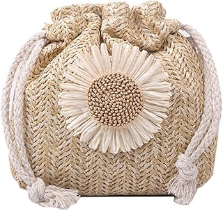 Borsa un Secchiello di Paglia Carina Borsa un Tracolla Personalizzata per Ragazza (Cachi)